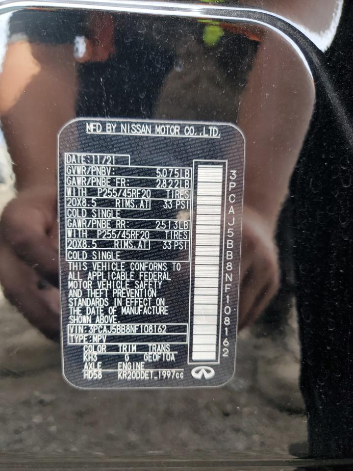 2022 Infiniti Qx50 Luxe VIN: 3PCAJ5BB8NF108162 Lot: 69987285