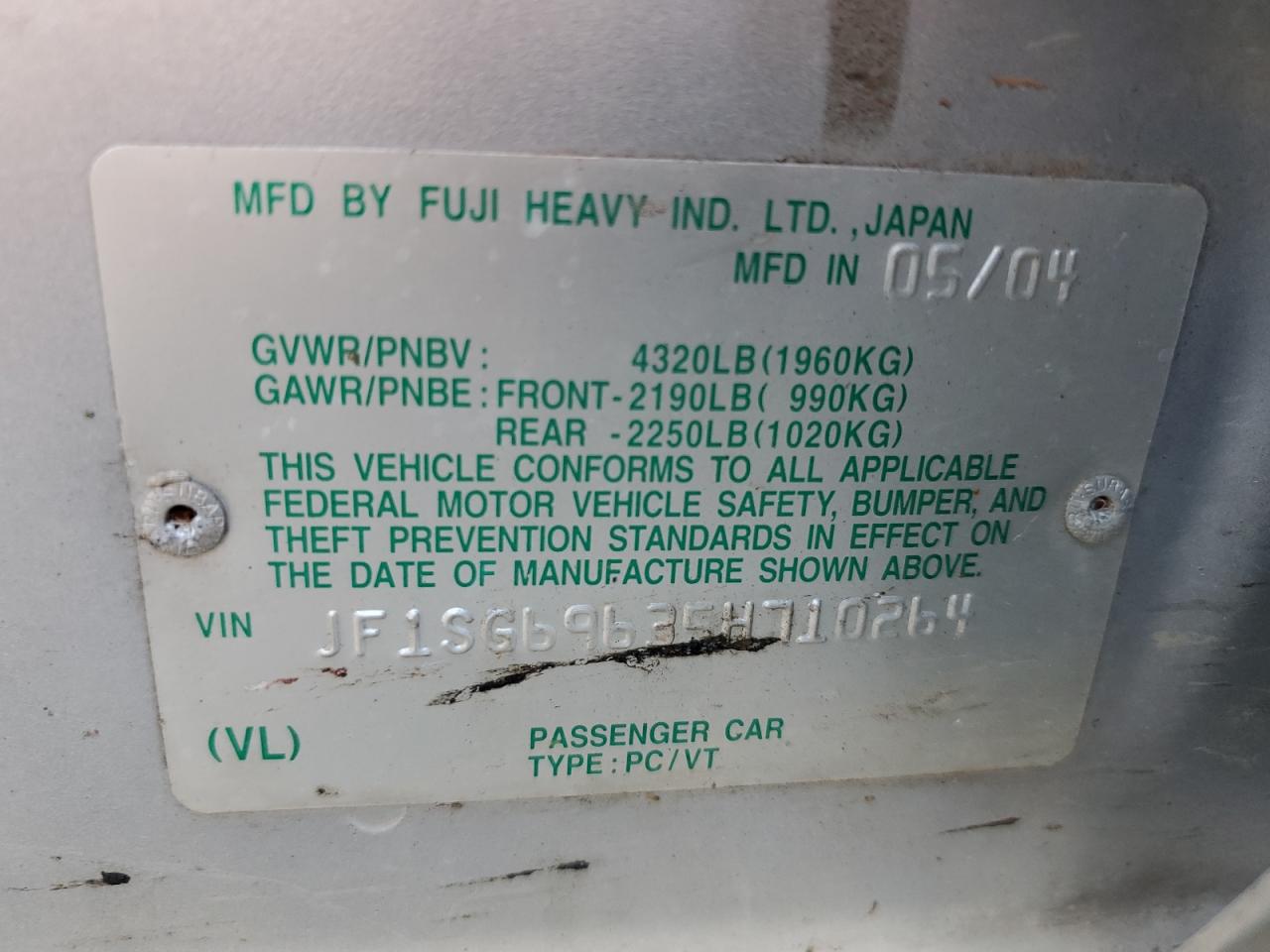2005 Subaru Forester 2.5Xt VIN: JF1SG69635H710264 Lot: 70015275