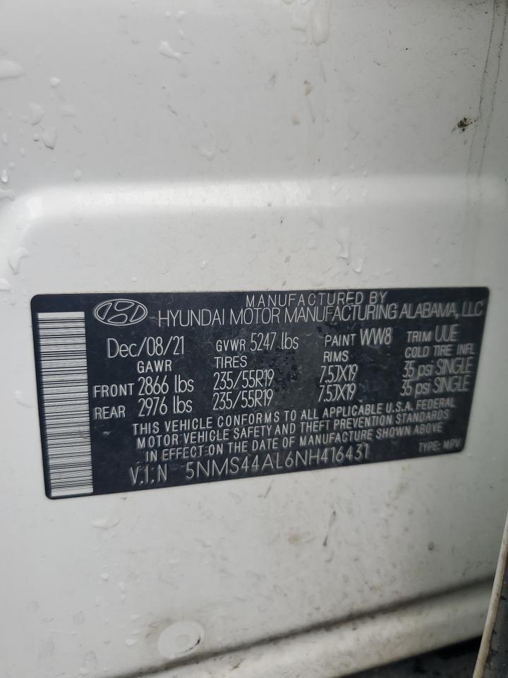 2022 Hyundai Santa Fe Limited VIN: 5NMS44AL6NH416431 Lot: 67617795