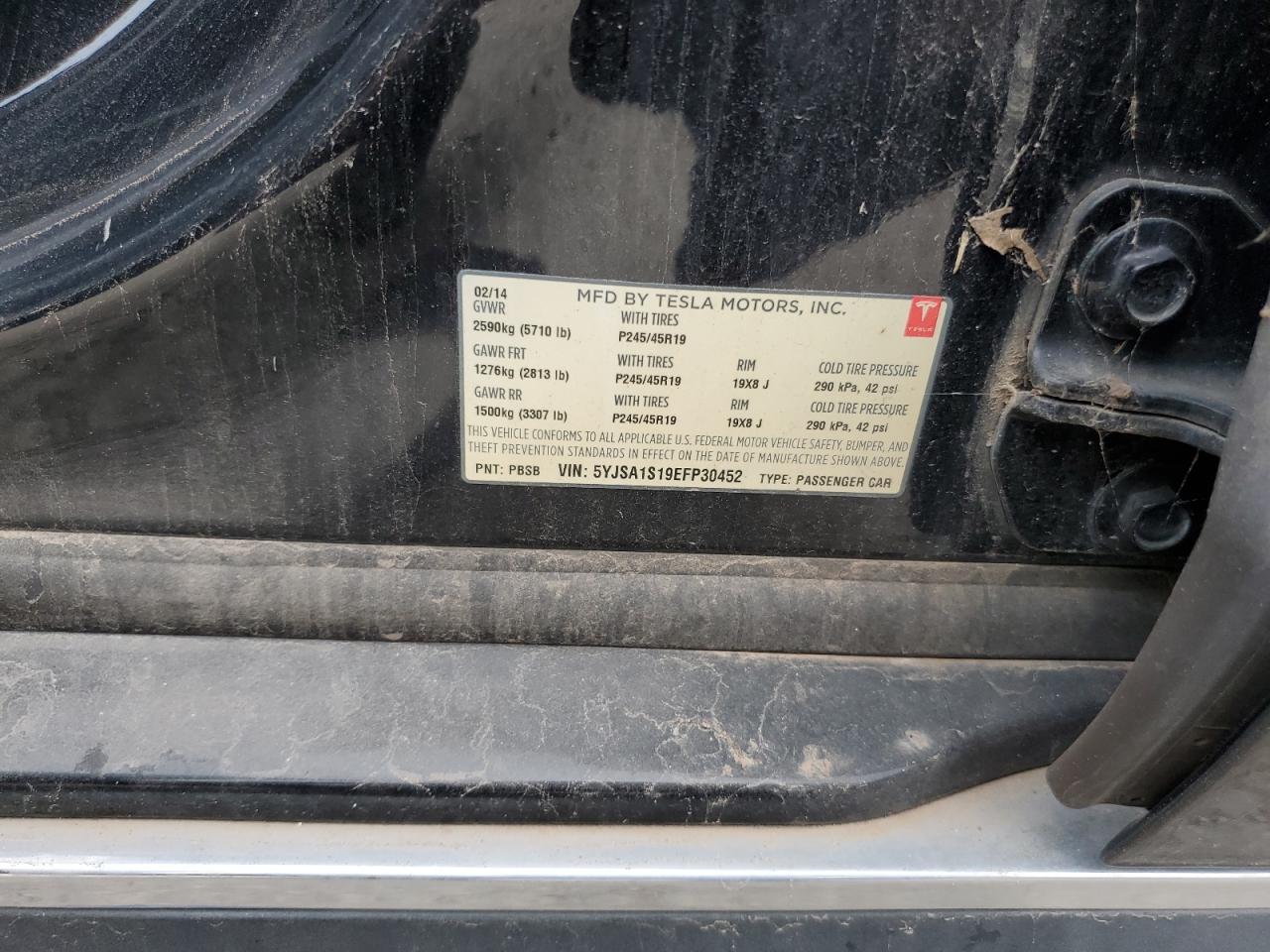 2014 Tesla Model S VIN: 5YJSA1S19EFP30452 Lot: 70590535