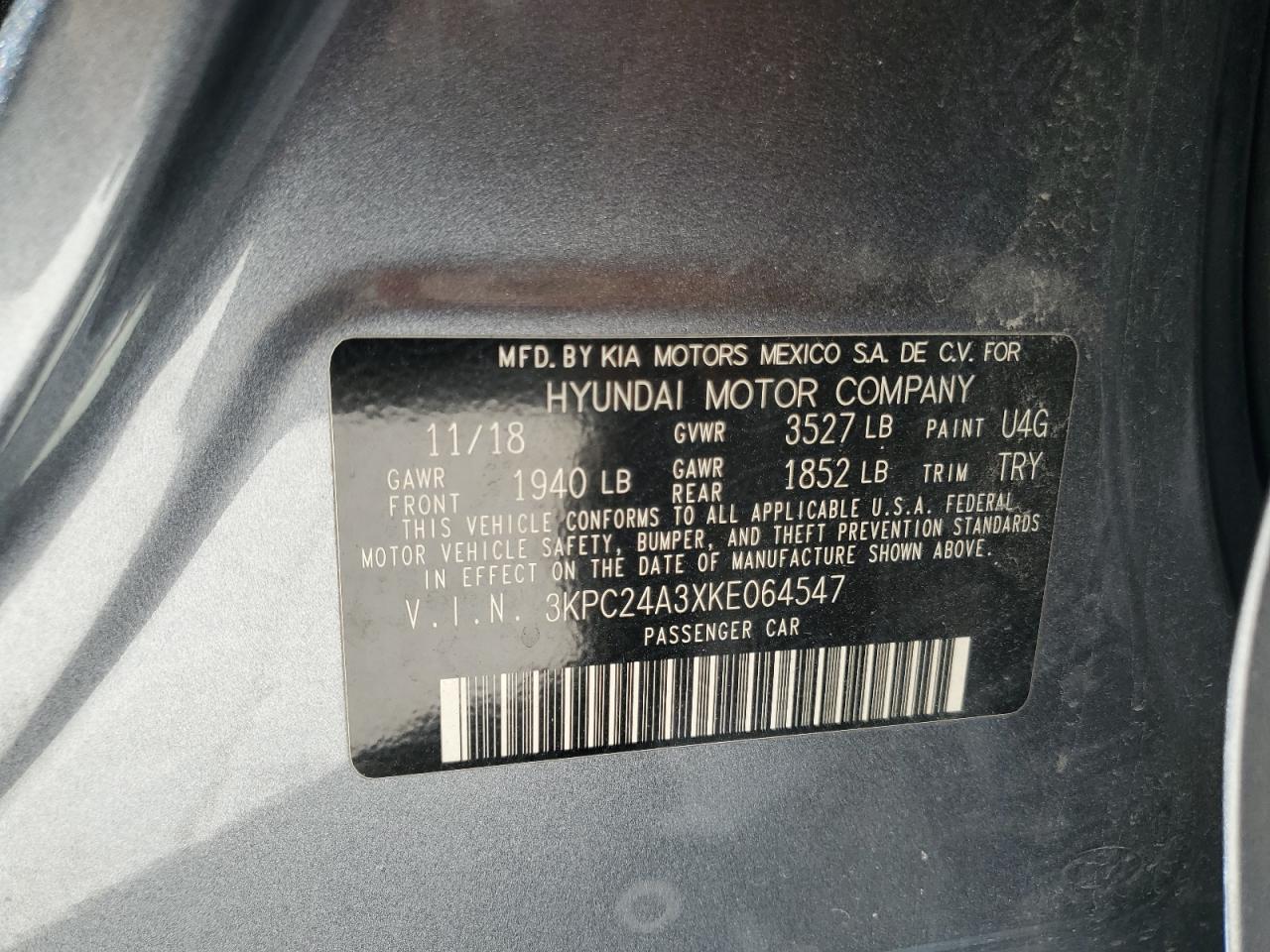 2019 Hyundai Accent Se VIN: 3KPC24A3XKE064547 Lot: 68239485