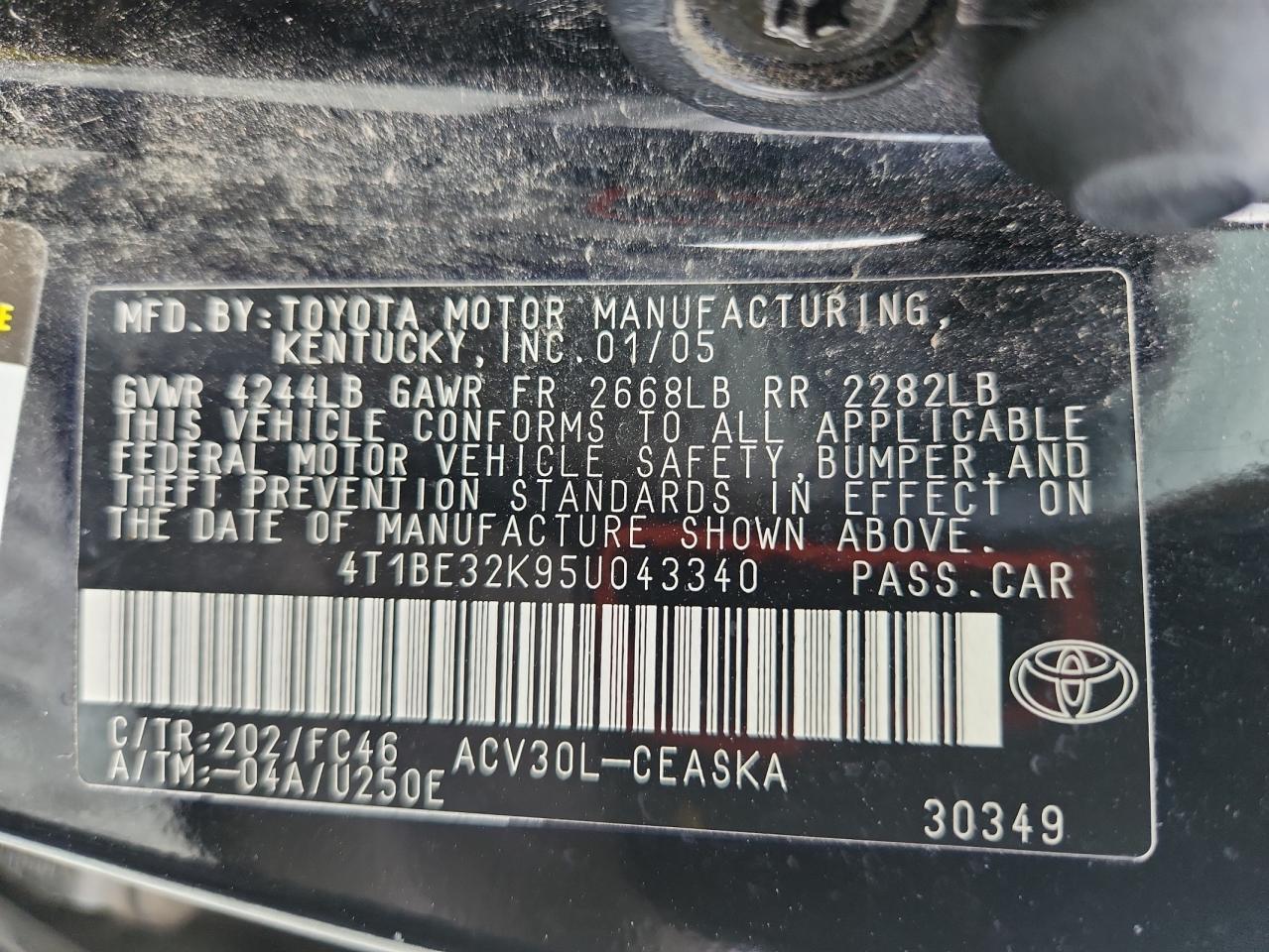 2005 Toyota Camry Le VIN: 4T1BE32K95U043340 Lot: 68111165