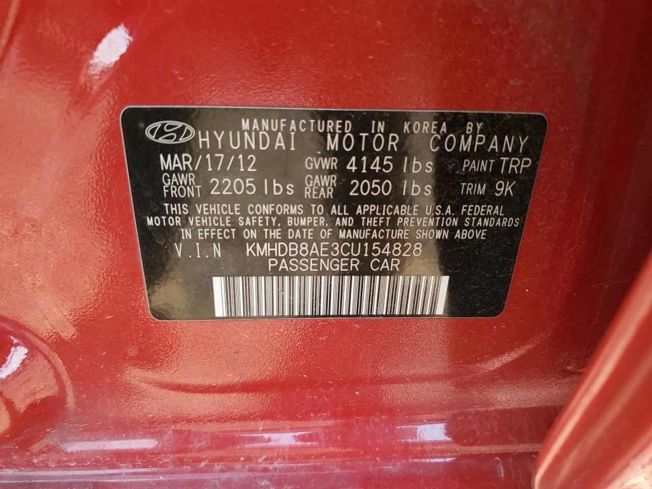 2012 Hyundai Elantra Touring Gls VIN: KMHDB8AE3CU154828 Lot: 68964495