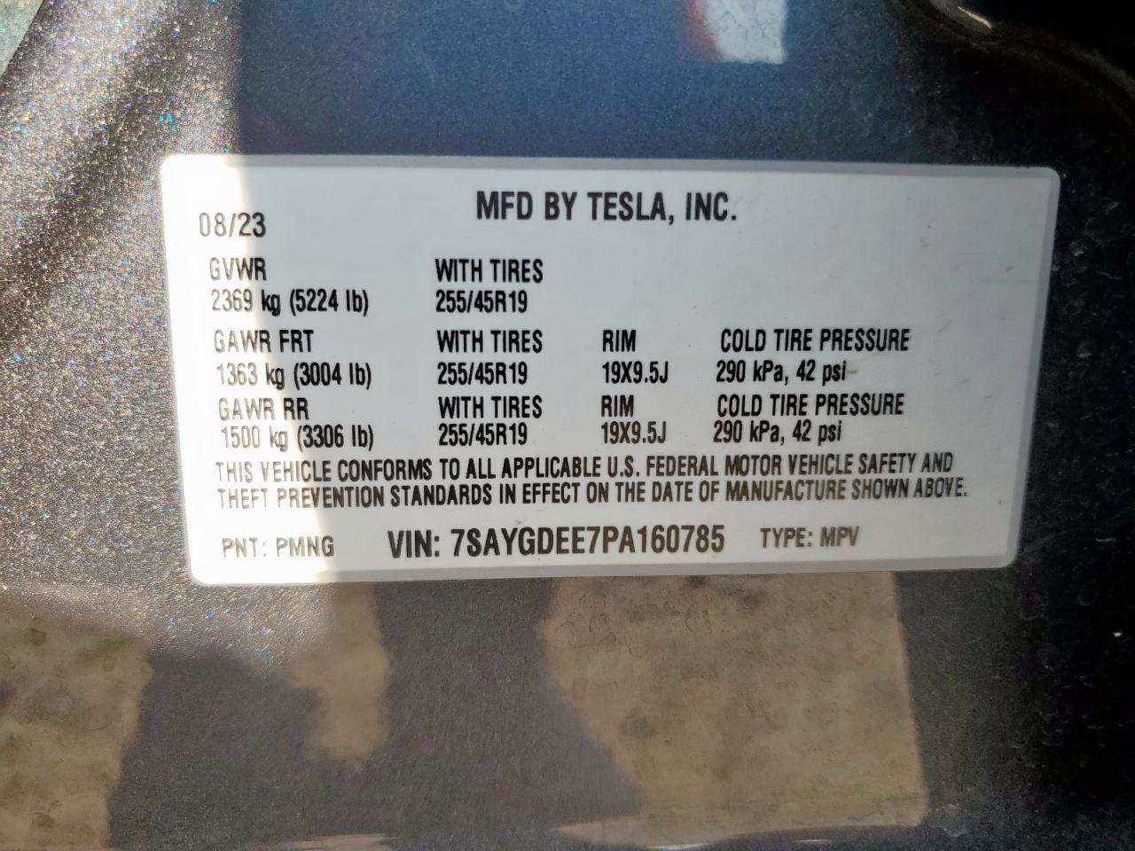 2023 Tesla Model Y VIN: 7SAYGDEE7PA160785 Lot: 69568305