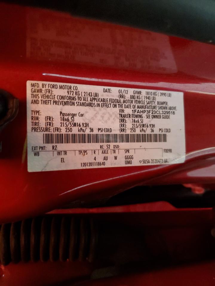 2012 Ford Focus Se VIN: 1FAHP3F23CL329518 Lot: 68785695