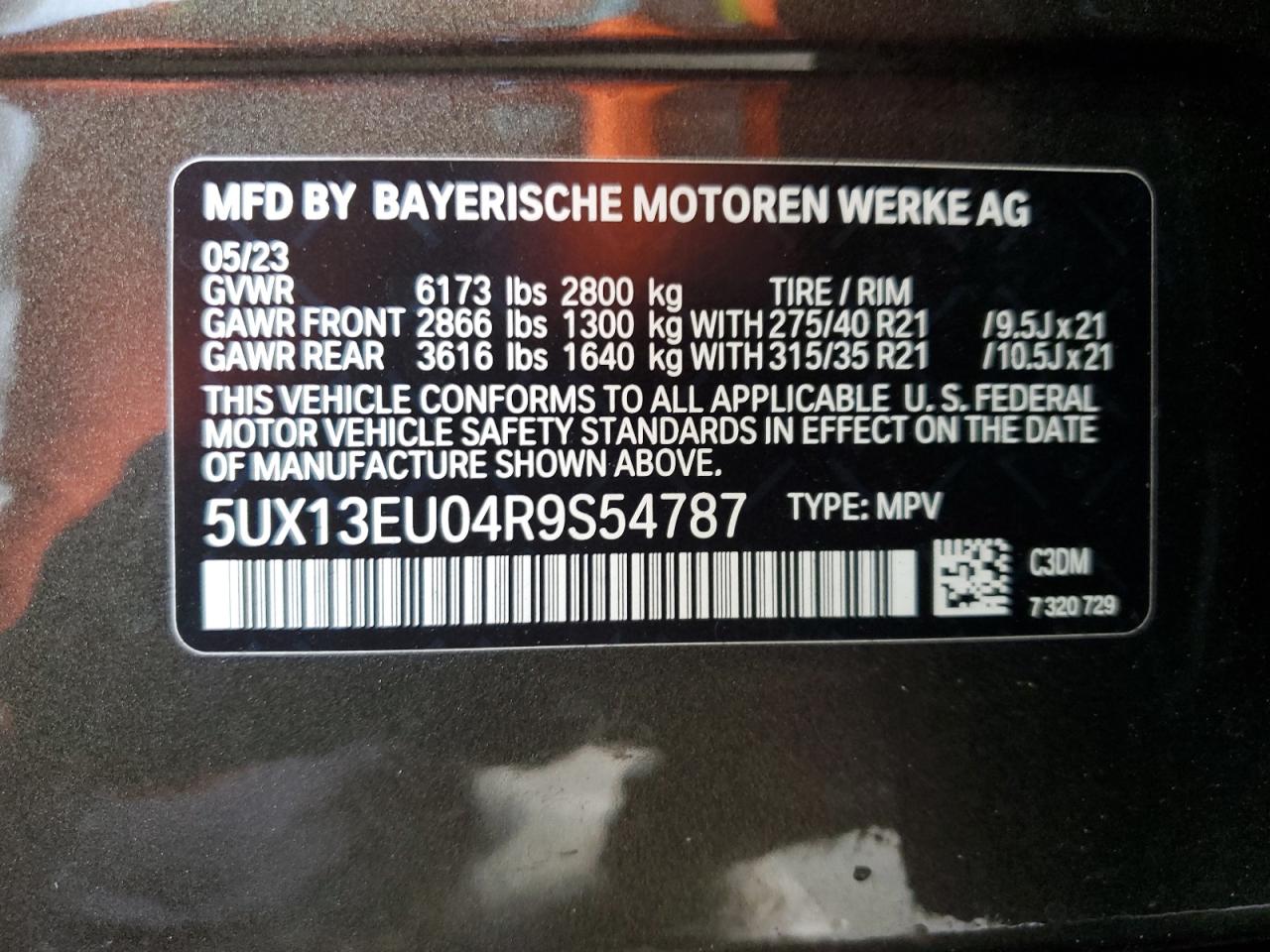 2024 BMW X5 Sdrive 40I VIN: 5UX13EU04R9S54787 Lot: 69773035
