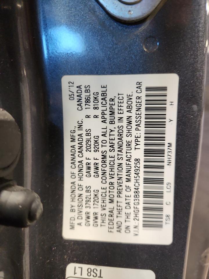 2012 Honda Civic Ex VIN: 2HGFG3B84CH549258 Lot: 70571065