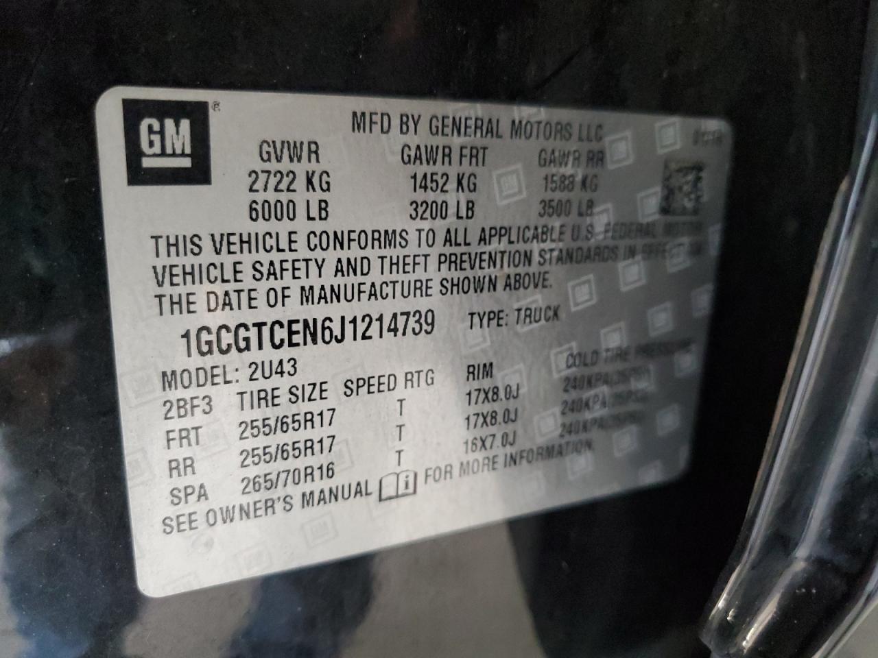 2018 Chevrolet Colorado Lt VIN: 1GCGTCEN6J1214739 Lot: 67804045