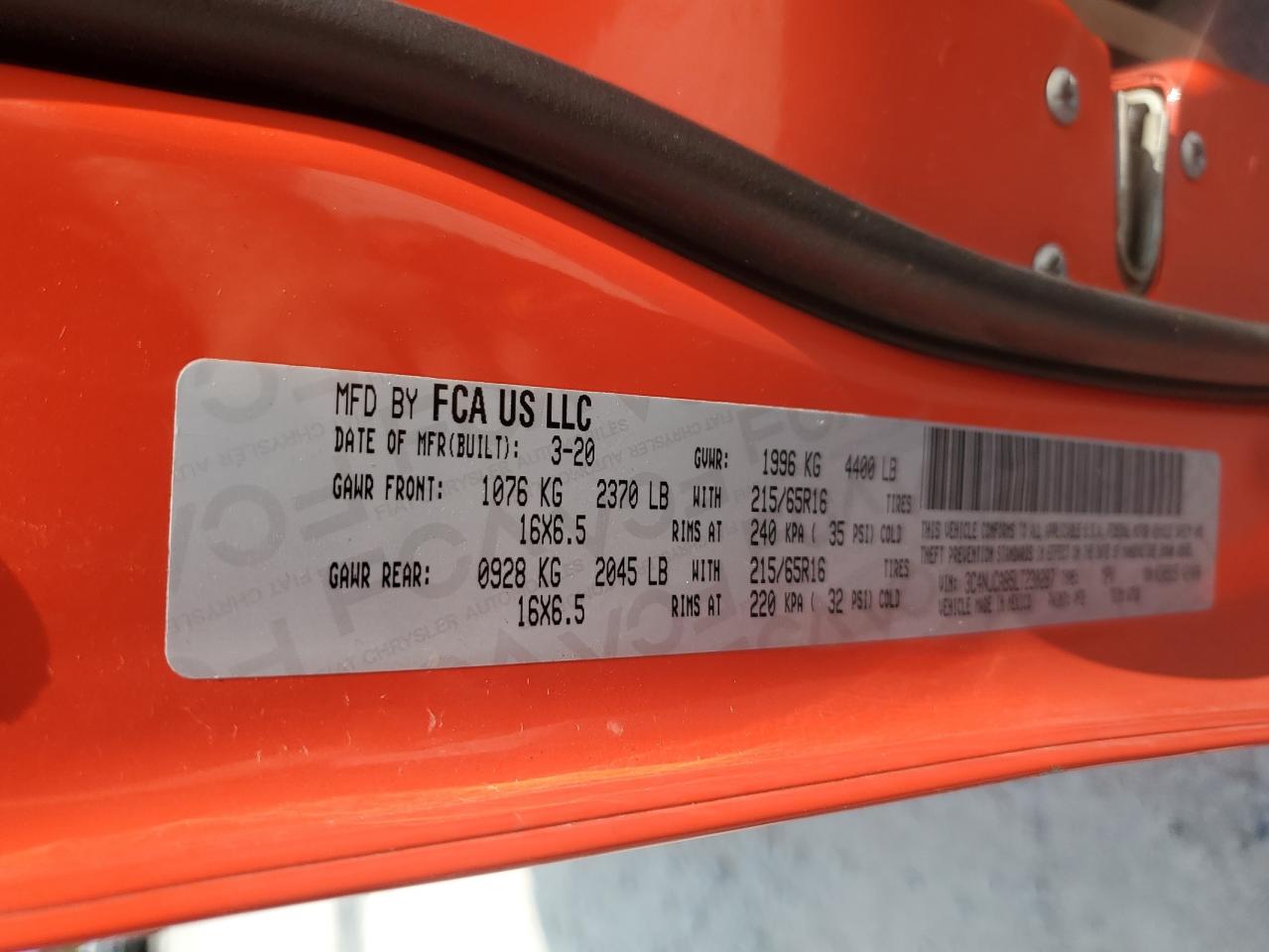 2020 Jeep Compass Sport VIN: 3C4NJCAB5LT230287 Lot: 69011565