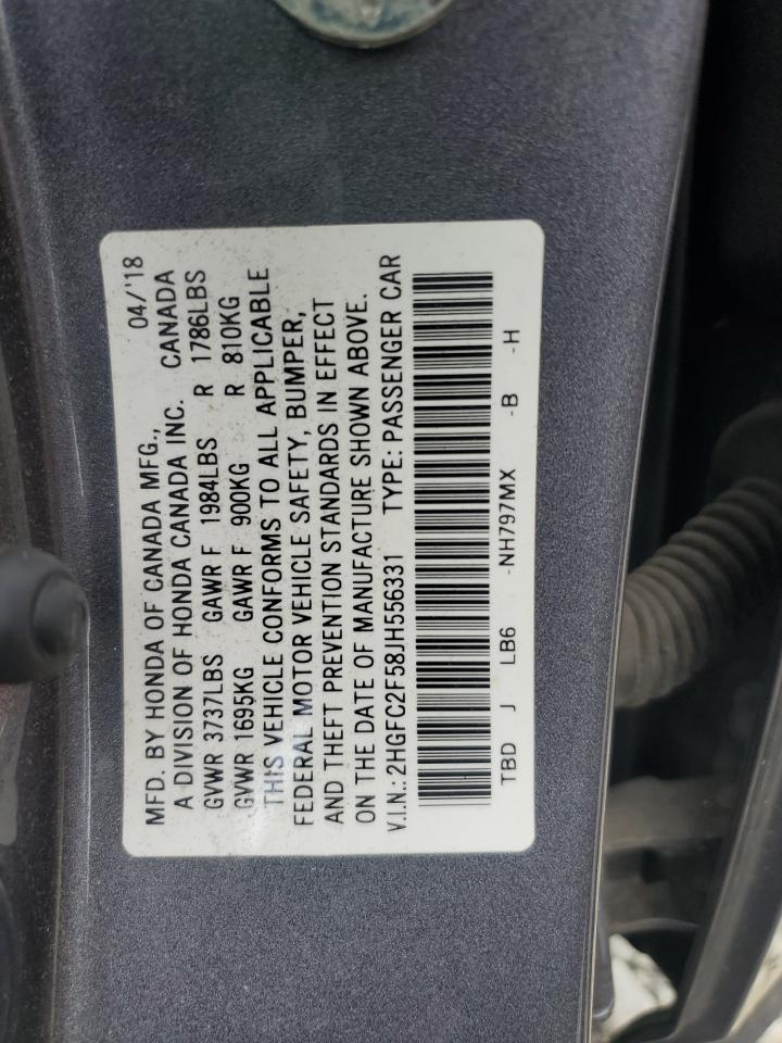 2018 Honda Civic Lx VIN: 2HGFC2F58JH556331 Lot: 69134165