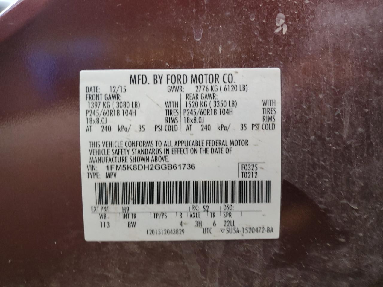 2016 Ford Explorer Xlt VIN: 1FM5K8DH2GGB61736 Lot: 70167625