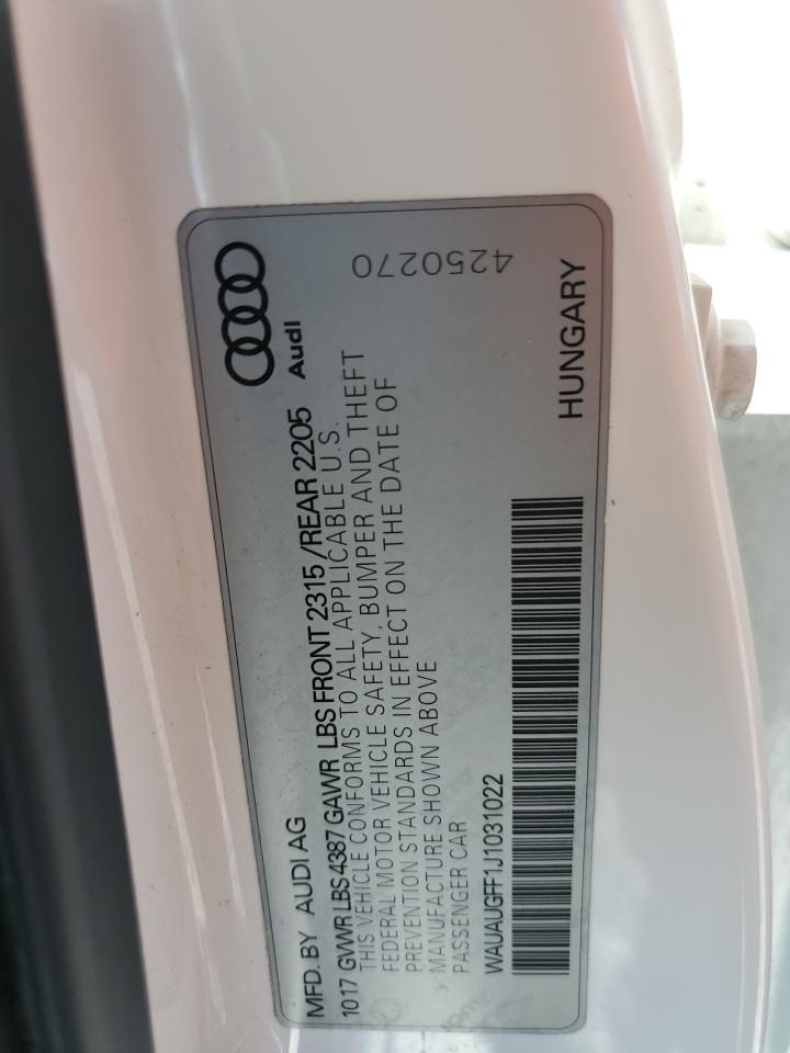 2018 Audi A3 Premium VIN: WAUAUGFF1J1031022 Lot: 68509195