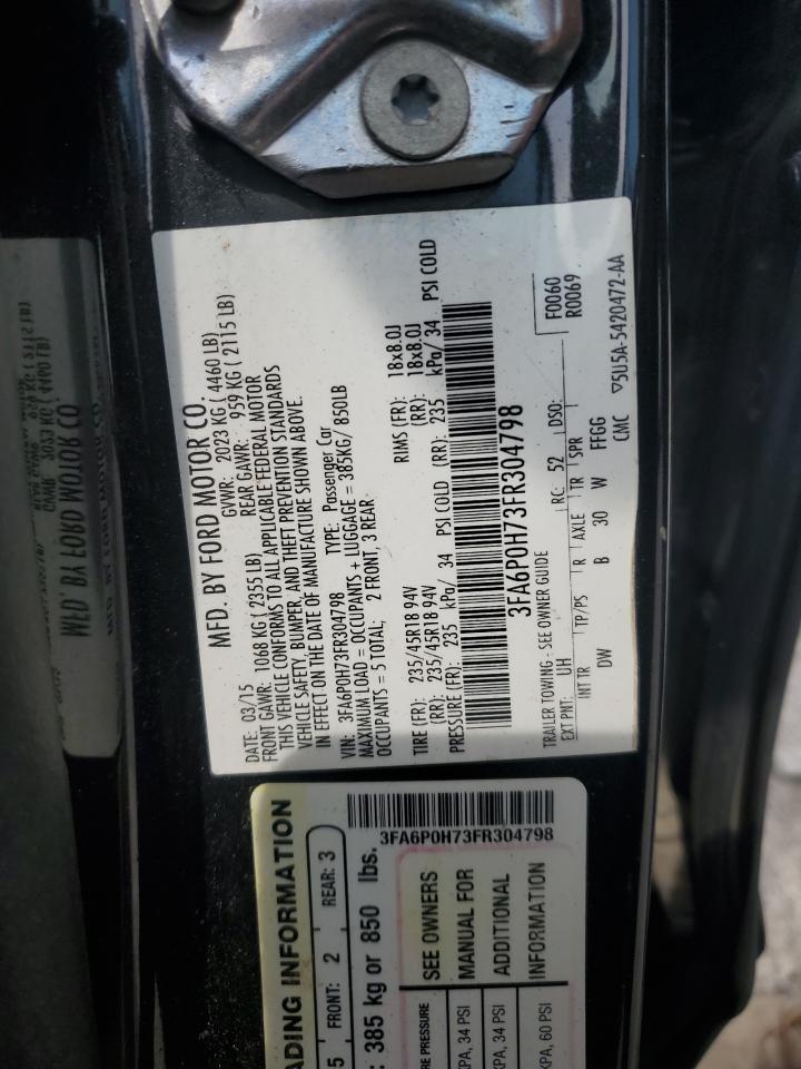 2015 Ford Fusion Se VIN: 3FA6P0H73FR304798 Lot: 70364305
