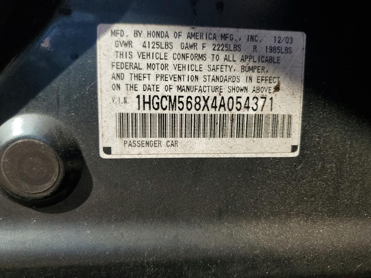 2004 Honda Accord Ex VIN: 1HGCM568X4A054371 Lot: 70117725