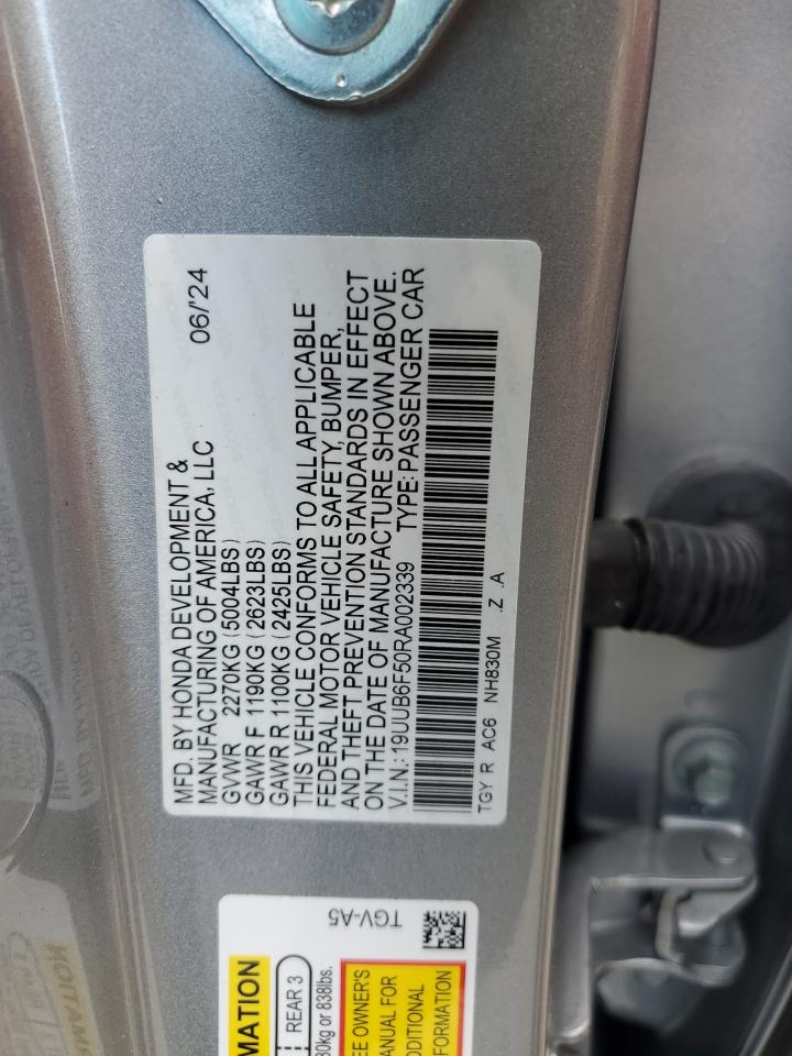 2024 Acura Tlx A-Spec VIN: 19UUB6F50RA002339 Lot: 70257335