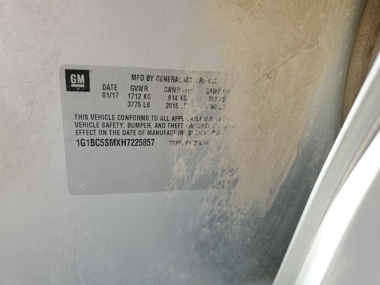 2017 Chevrolet Cruze Ls VIN: 1G1BC5SMXH7225857 Lot: 67199425