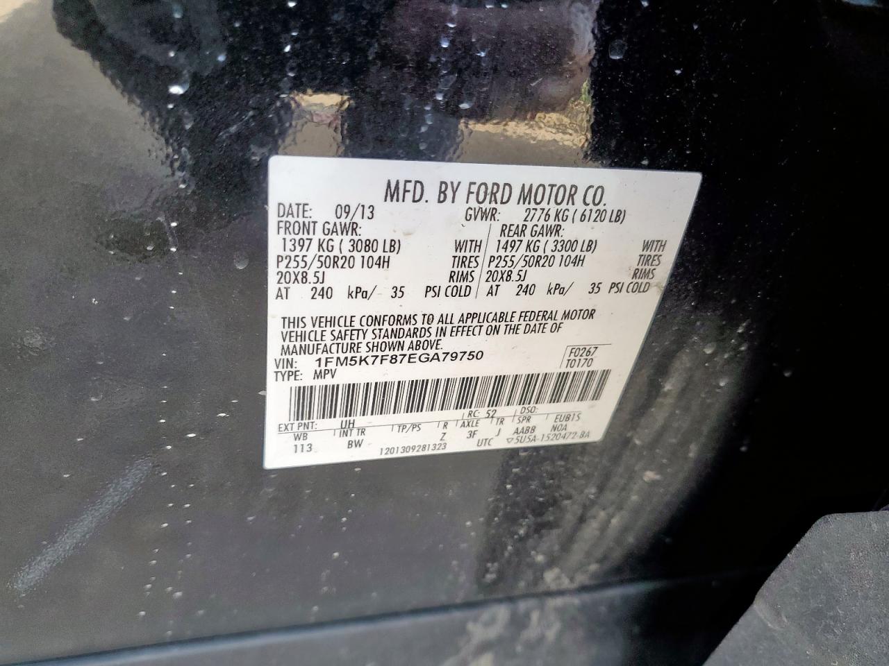 2014 Ford Explorer Limited VIN: 1FM5K7F87EGA79750 Lot: 70767265