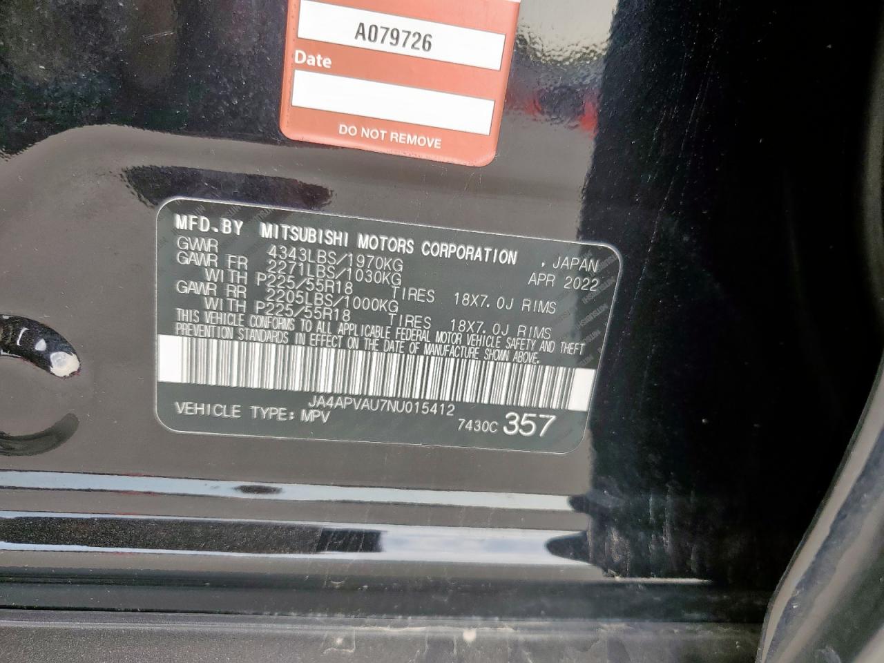 2022 Mitsubishi Outlander Sport Se VIN: JA4APVAU7NU015412 Lot: 70340385