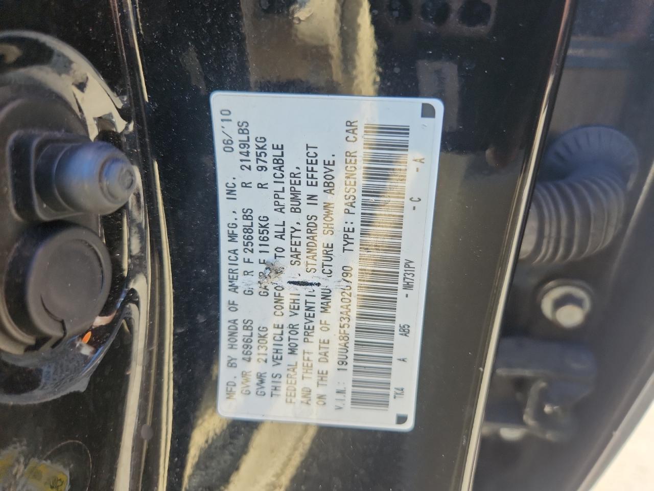 2010 Acura Tl VIN: 19UUA8F53AA020790 Lot: 69131905