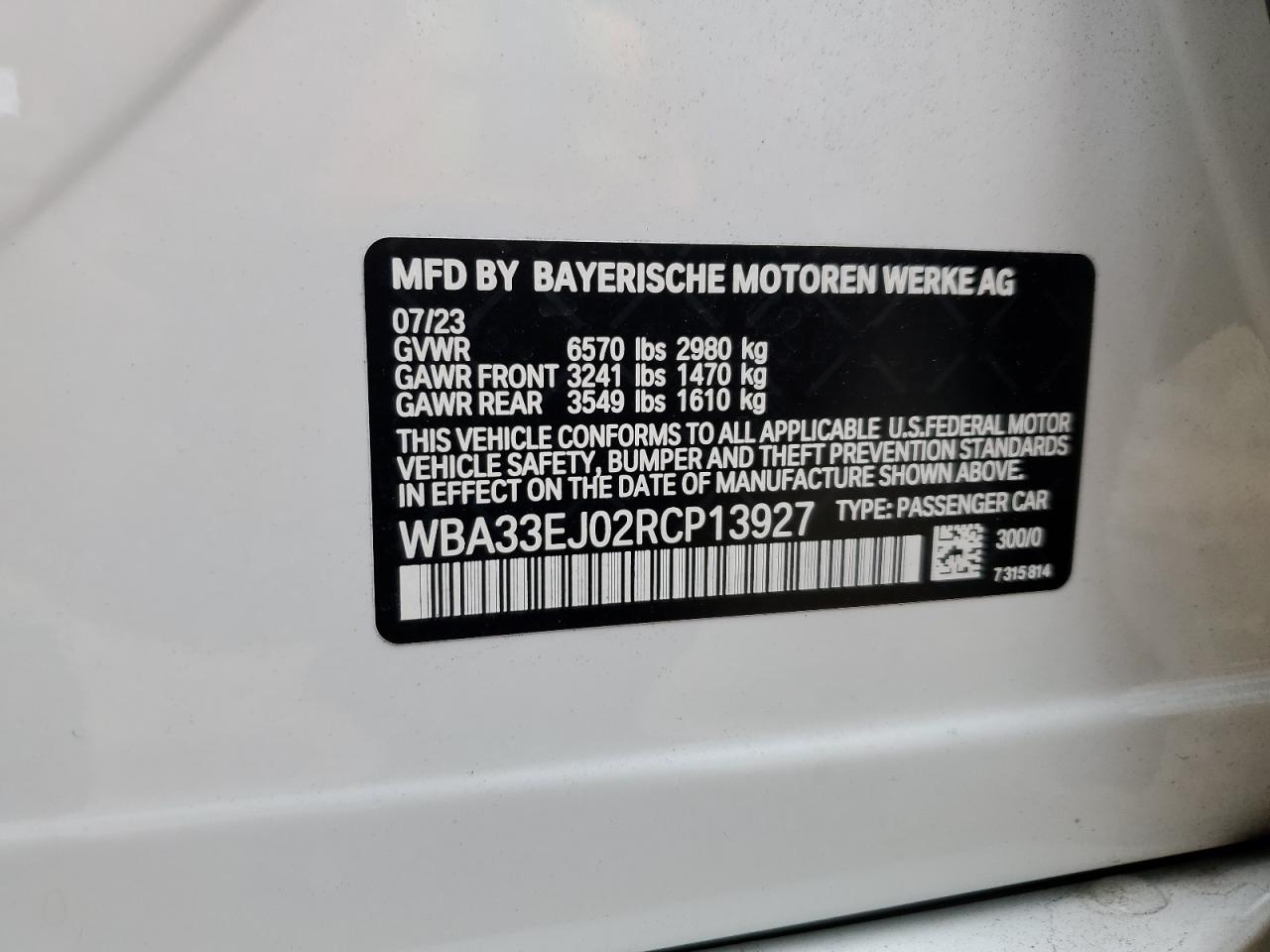 2024 BMW 760 Xi VIN: WBA33EJ02RCP13927 Lot: 68849145