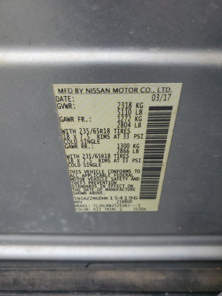 2017 Nissan Murano S VIN: 5N1AZ2MG0HN154196 Lot: 68750655