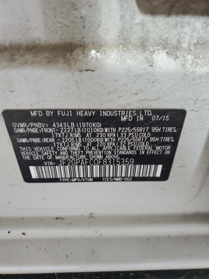 2015 Subaru Xv Crosstrek 2.0 Premium VIN: JF2GPAFC0F8315359 Lot: 68567305