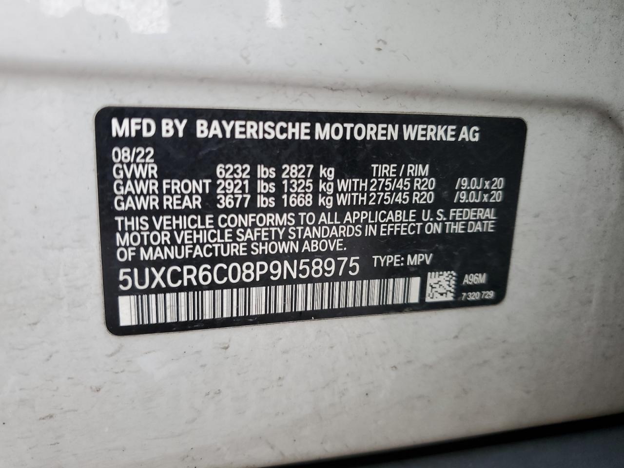 2023 BMW X5 xDrive40I VIN: 5UXCR6C08P9N58975 Lot: 67213855