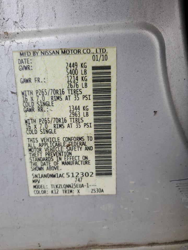 2010 Nissan Xterra Off Road VIN: 5N1AN0NW1AC512302 Lot: 68667445