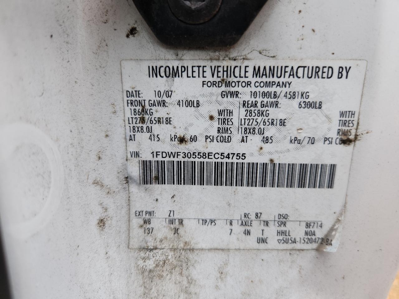 2008 Ford F350 Srw Super Duty VIN: 1FDWF30538EC95711 Lot: 70255285