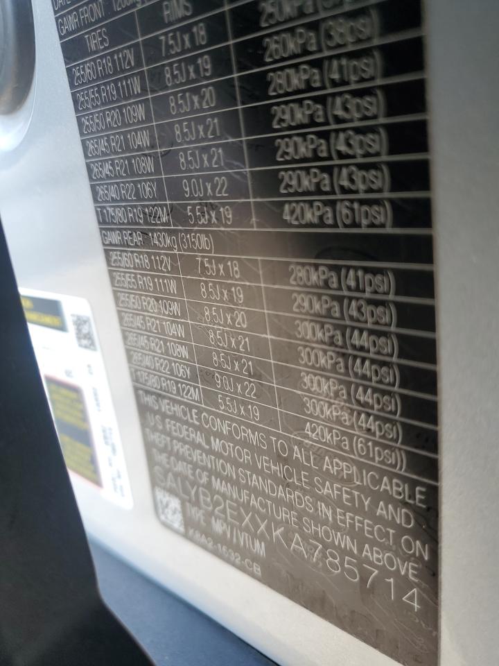 2019 Land Rover Range Rover Velar S VIN: SALYB2EXXKA785714 Lot: 70160735