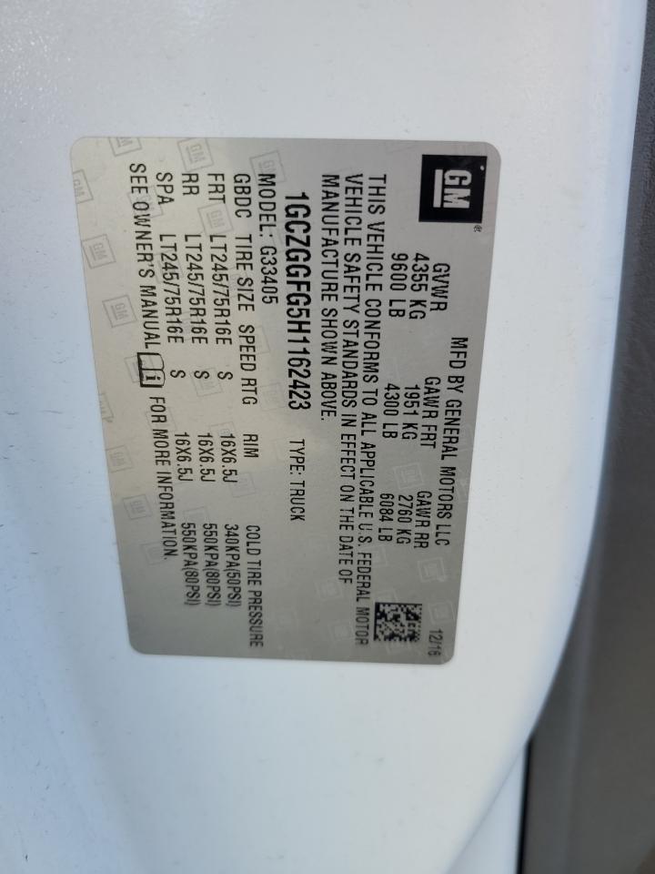 2017 Chevrolet Express G3500 VIN: 1GCZGGFG5H1162423 Lot: 70933215