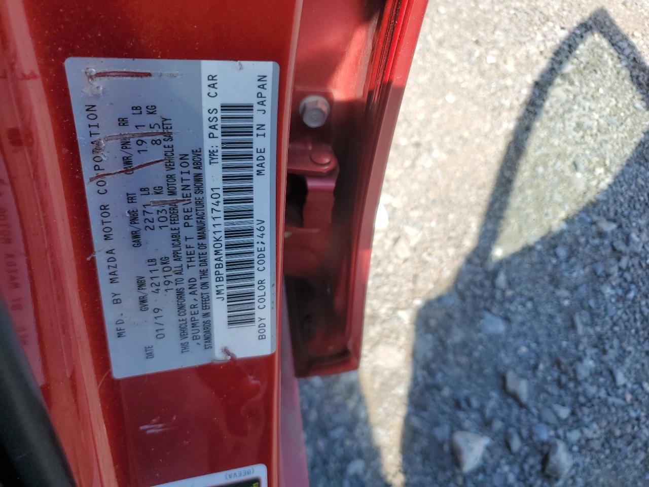 2019 Mazda 3 Select VIN: JM1BPBAM0K1117401 Lot: 70096335