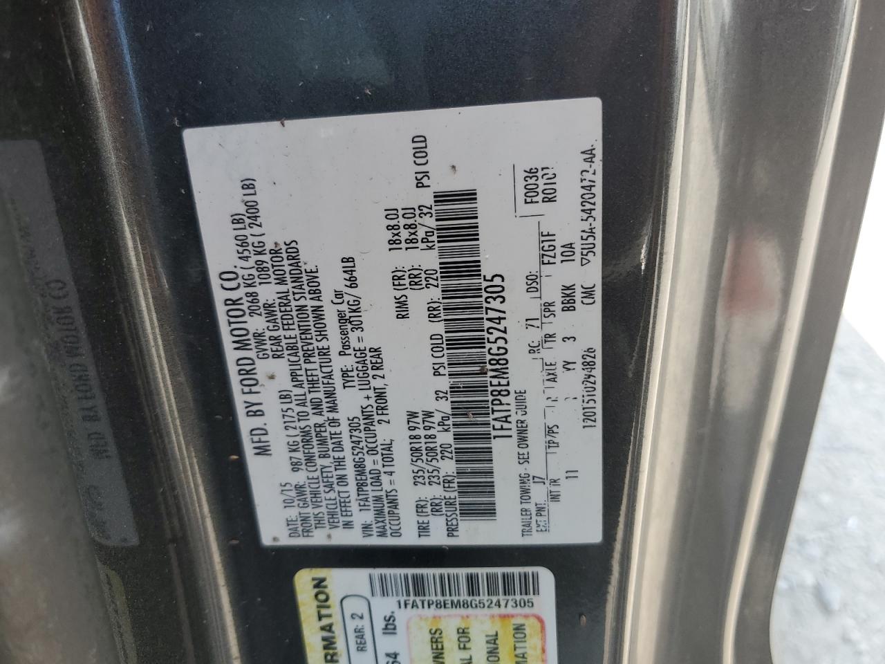 2016 Ford Mustang VIN: 1FATP8EM8G5247305 Lot: 67548155