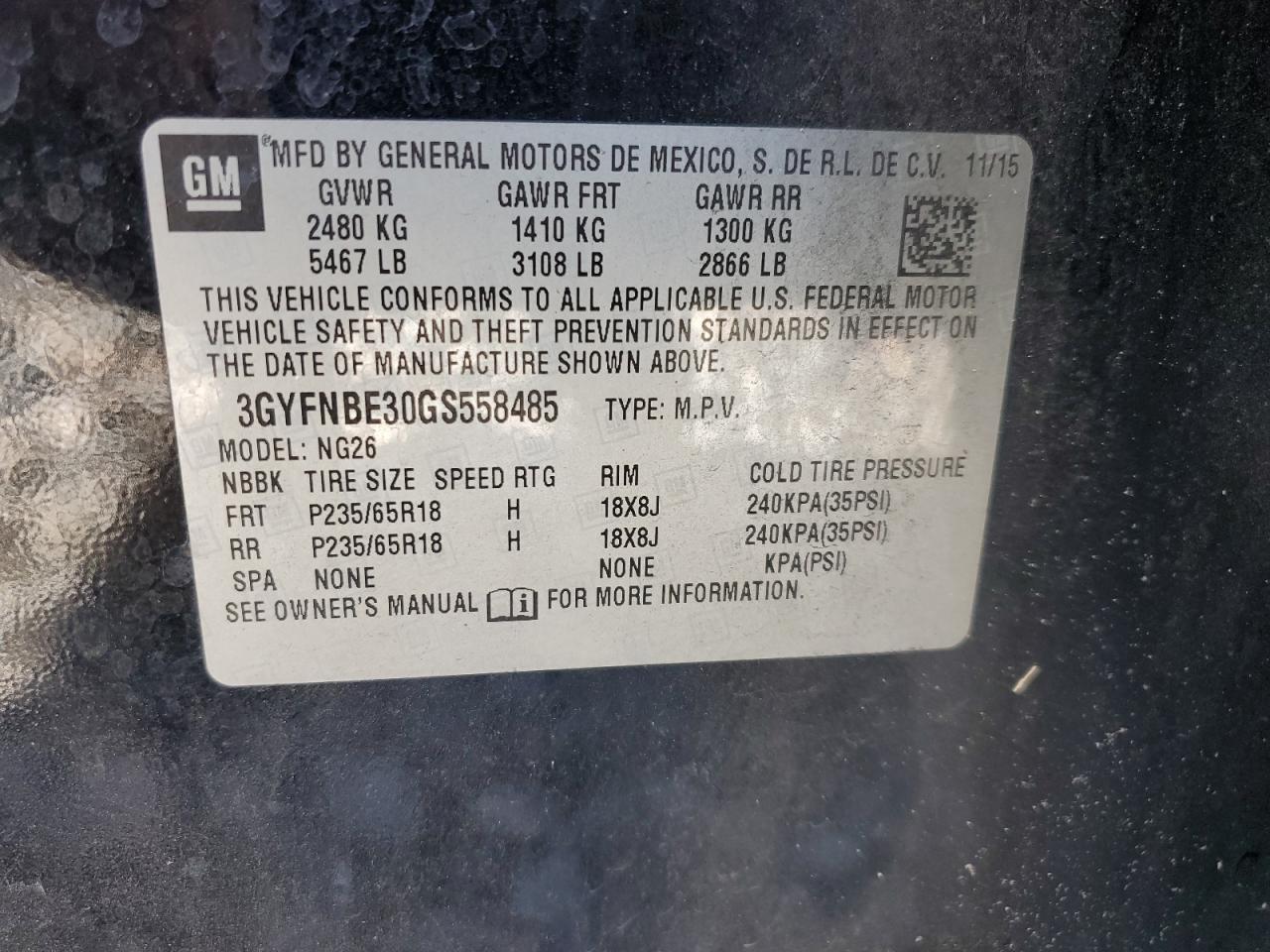 2016 Cadillac Srx Luxury Collection VIN: 3GYFNBE30GS558485 Lot: 69028175