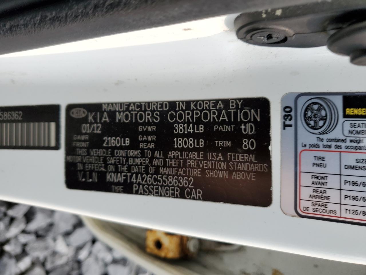 2012 Kia Forte Lx VIN: KNAFT4A26C5586362 Lot: 67010865