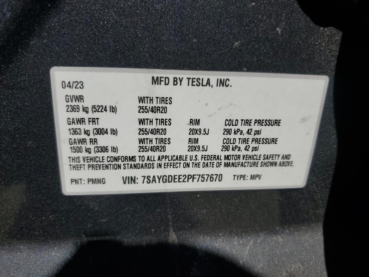 2023 Tesla Model Y VIN: 7SAYGDEE2PF757670 Lot: 69465715