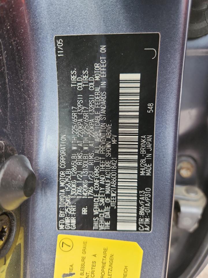 2006 Toyota Highlander Hybrid VIN: JTEEW21A860018421 Lot: 70320645