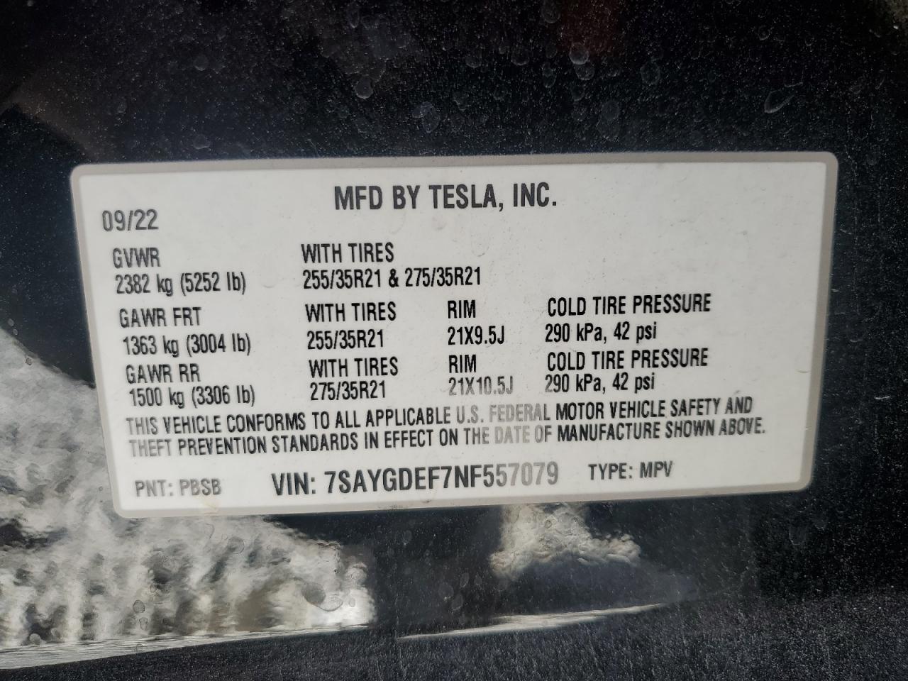 2022 Tesla Model Y VIN: 7SAYGDEF7NF557079 Lot: 66386475