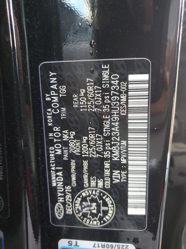 2017 Hyundai Tucson Se VIN: KM8J23A49HU397340 Lot: 70897465