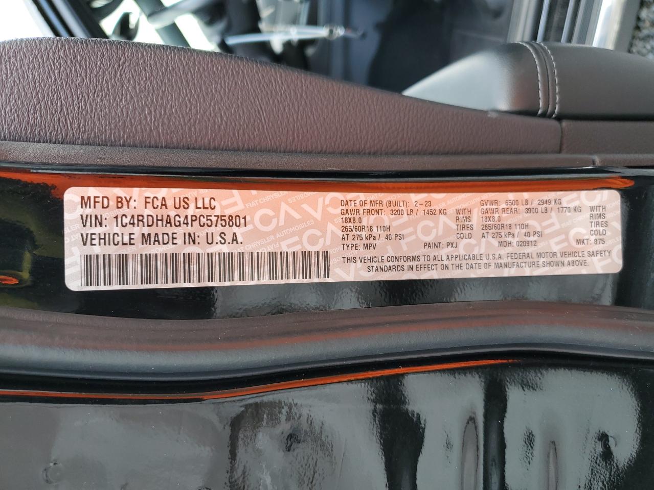 2023 Dodge Durango Sxt VIN: 1C4RDHAG4PC575801 Lot: 68954985