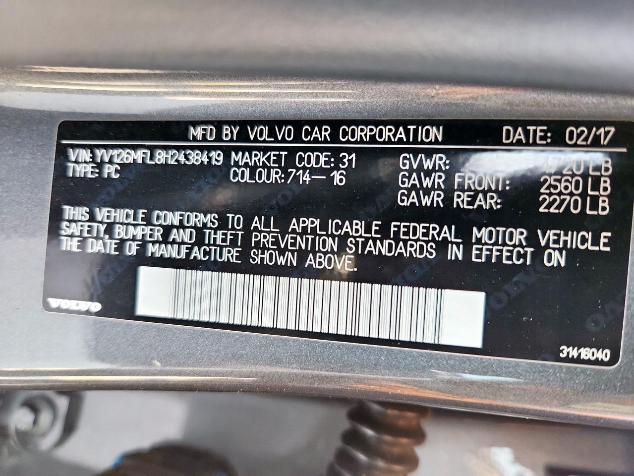 2017 Volvo S60 VIN: YV126MFL8H2438419 Lot: 70276545