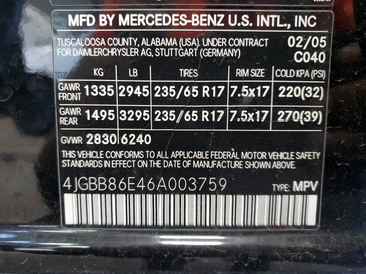 2006 Mercedes-Benz Ml 350 VIN: 4JGBB86E46A003759 Lot: 70027495