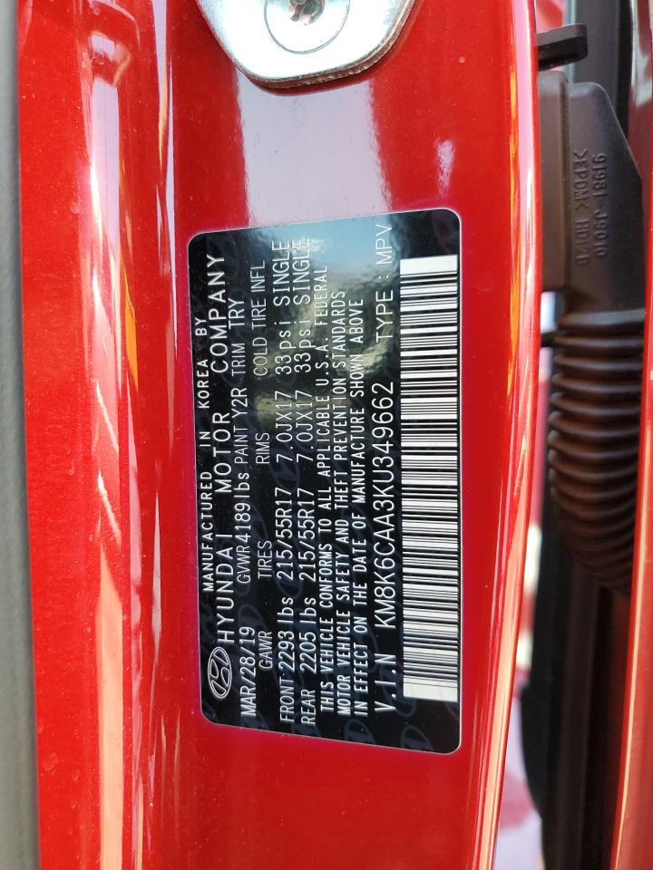 2019 Hyundai Kona Sel VIN: KM8K6CAA3KU349662 Lot: 70039985