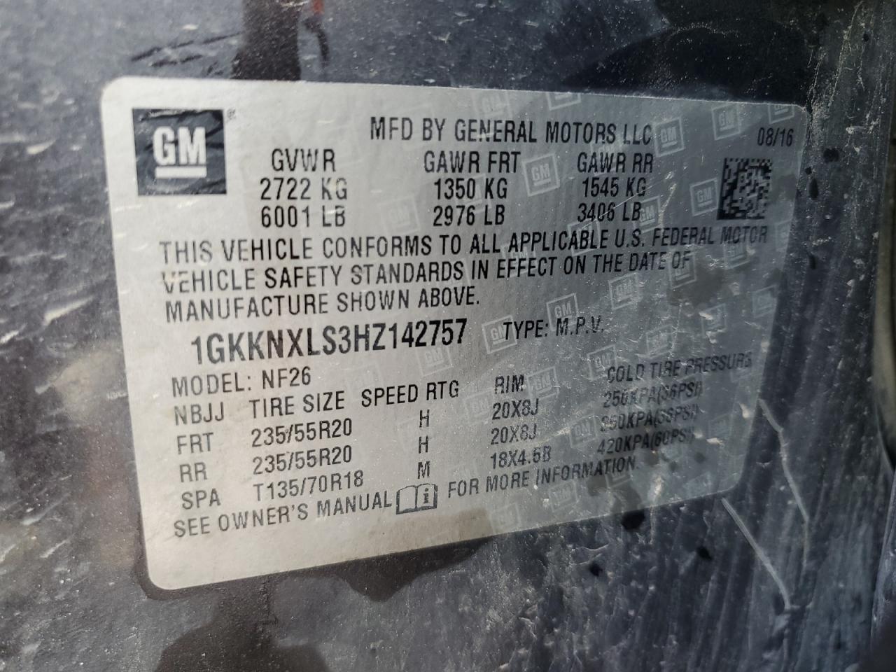 2017 GMC Acadia Denali VIN: 1GKKNXLS3HZ142757 Lot: 70103315