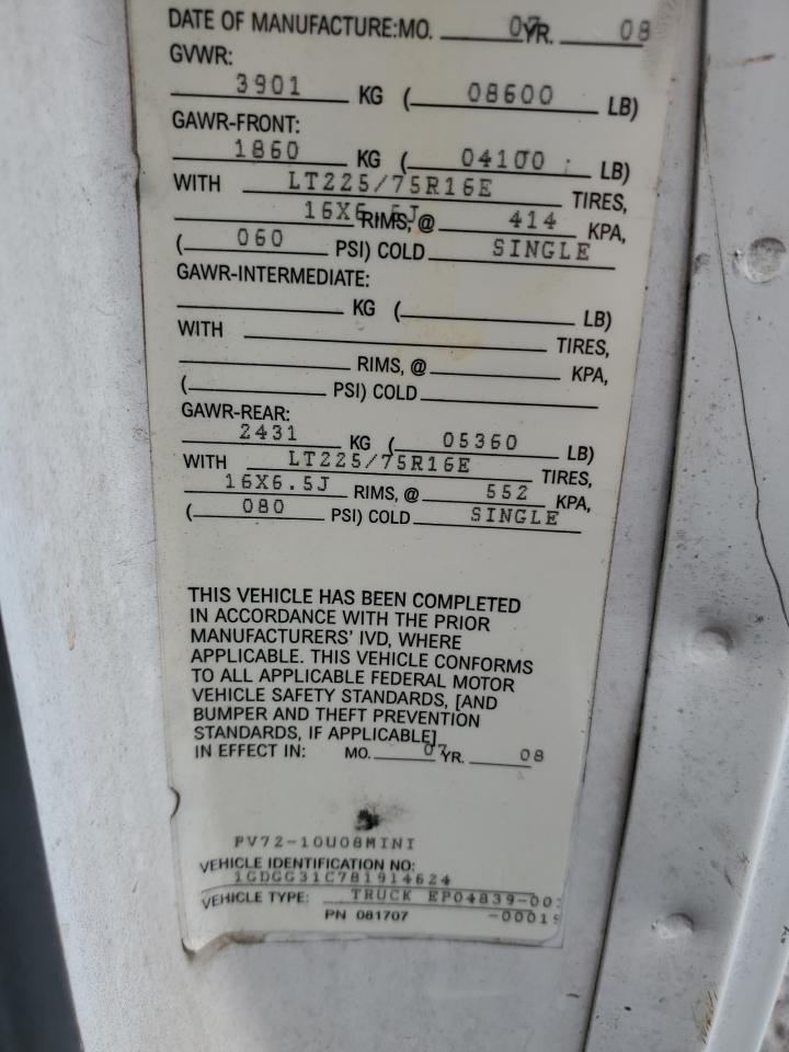 2008 GMC Savana Cutaway G3500 VIN: 1GDGG31C781914624 Lot: 67061435