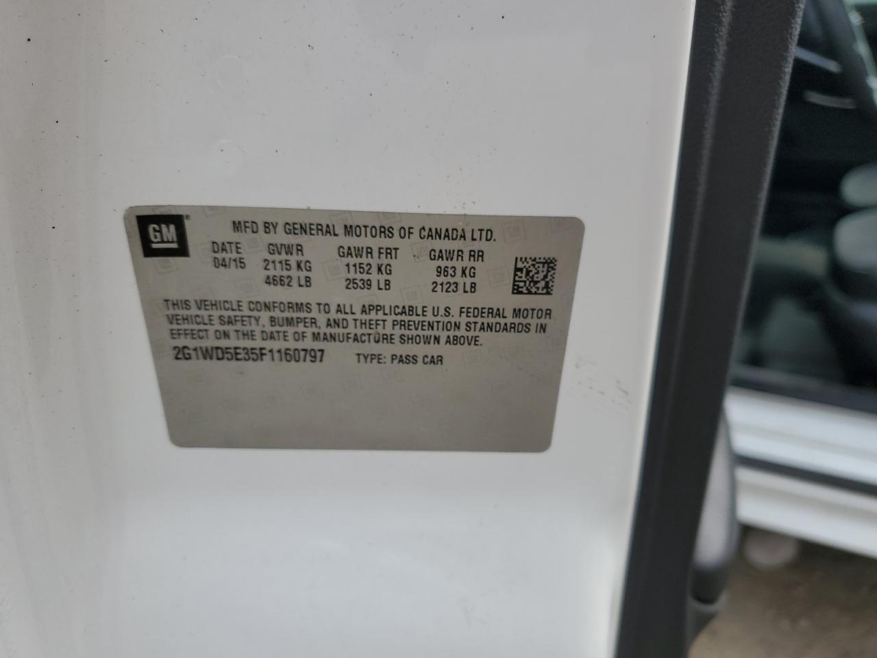 2015 Chevrolet Impala Limited Police VIN: 2G1WD5E35F1160797 Lot: 68773455