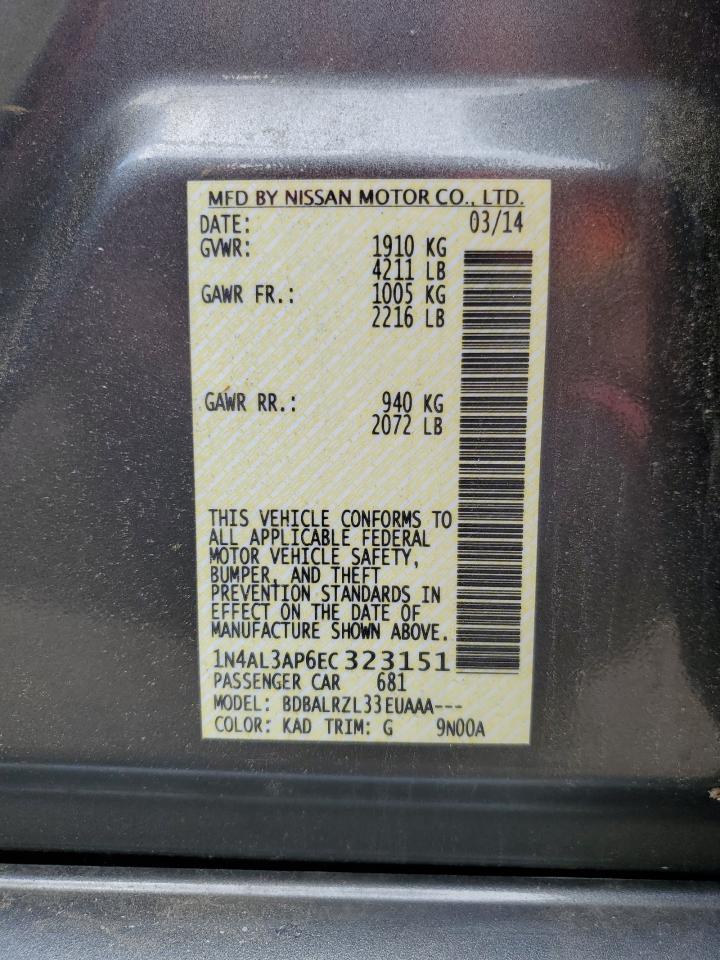 2014 Nissan Altima 2.5 VIN: 1N4AL3AP6EC323151 Lot: 70820135