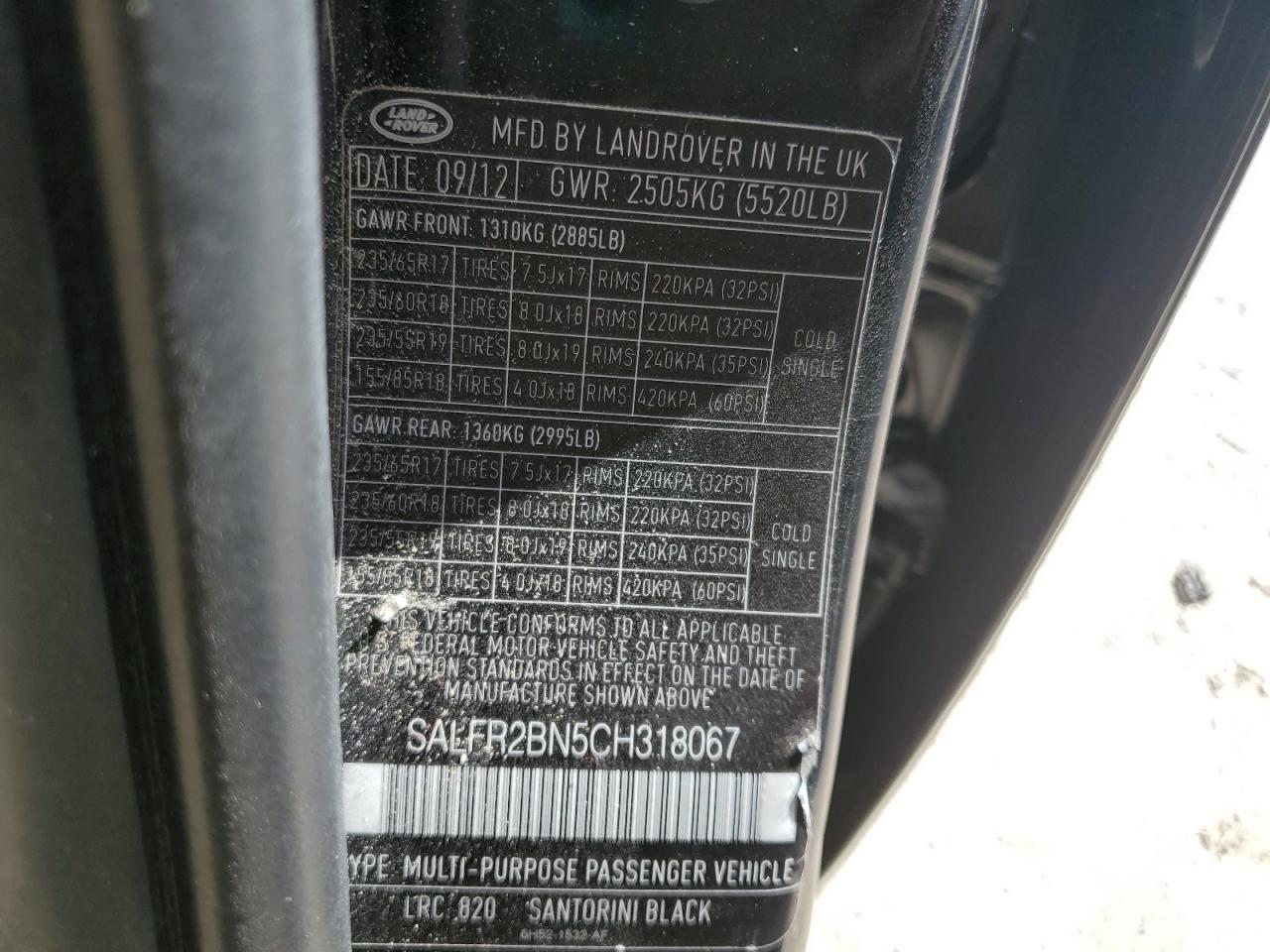 2012 Land Rover Lr2 Hse VIN: SALFR2BN5CH318067 Lot: 70499095