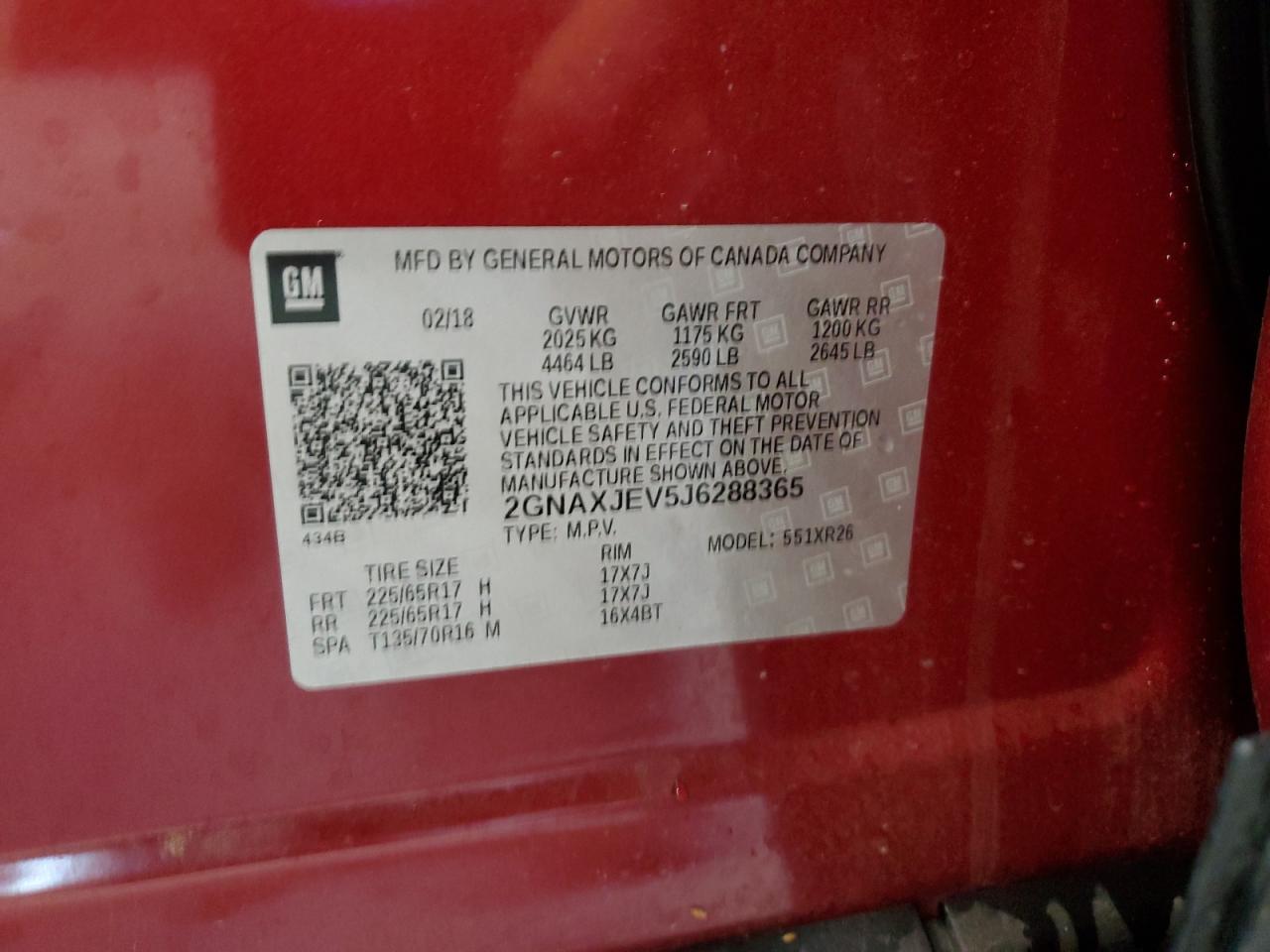 2018 Chevrolet Equinox Lt VIN: 2GNAXJEV5J6288365 Lot: 70555155