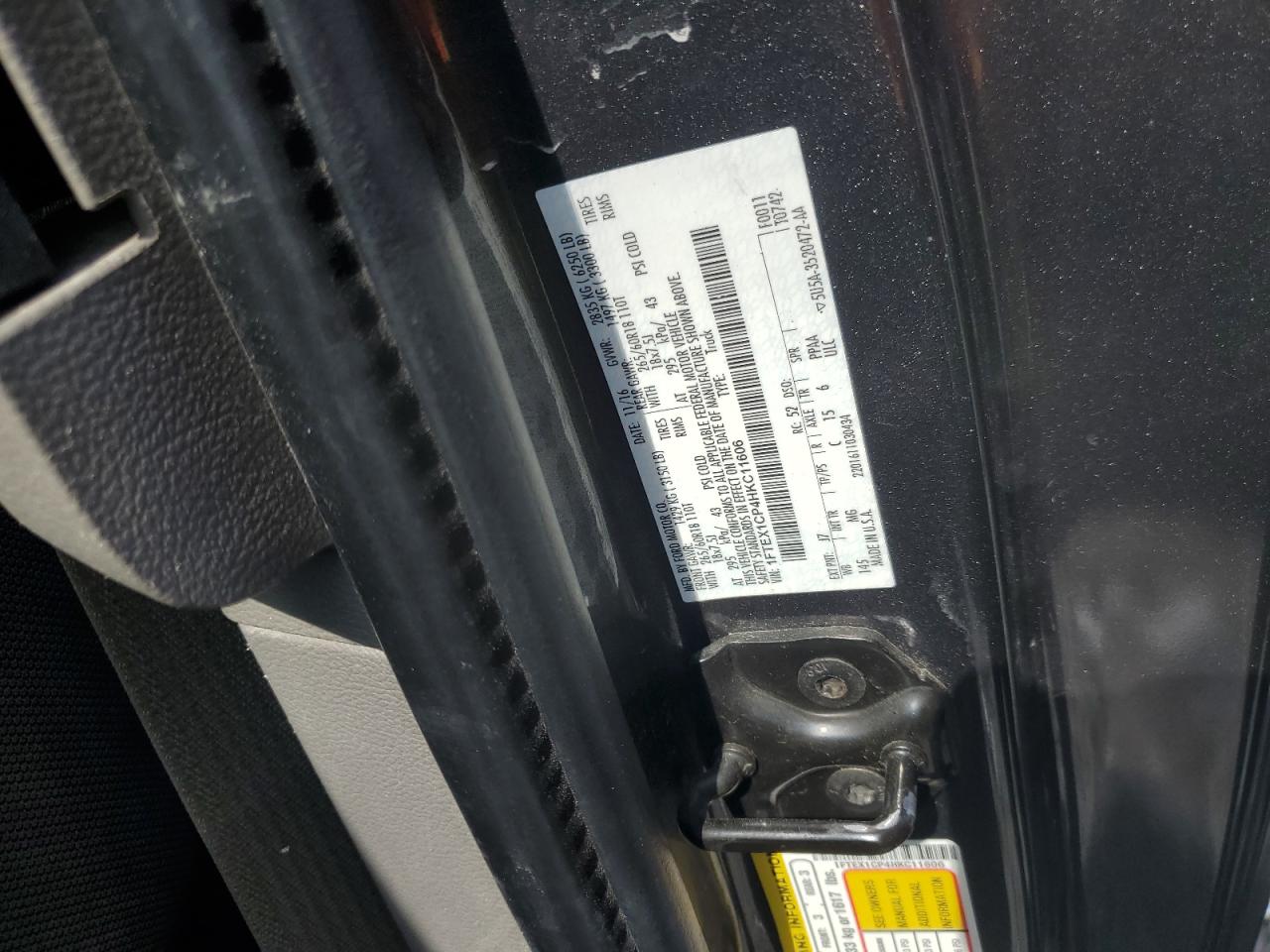 2017 Ford F150 Super Cab VIN: 1FTEX1CP4HKC11606 Lot: 70870485